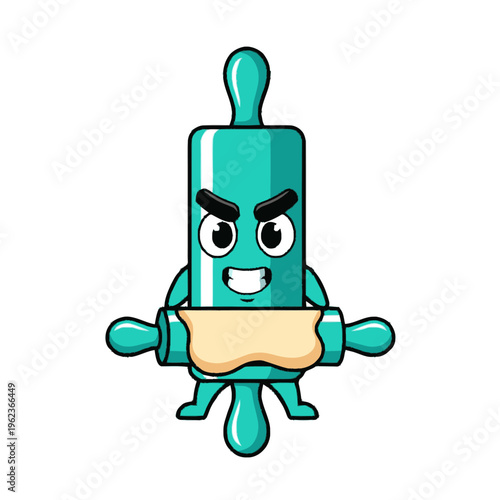 Cartoon Rolling Pin Character with Dough.