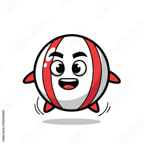 Cartoon striped beach ball character jumping.