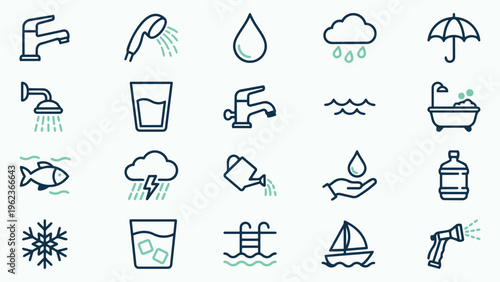 Comprehensive Water Usage and Weather Icon Collection