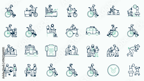 People with Disabilities and Caregiver Support Outline Icons