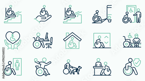 Accessibility Features and Disability Support Outline Icons