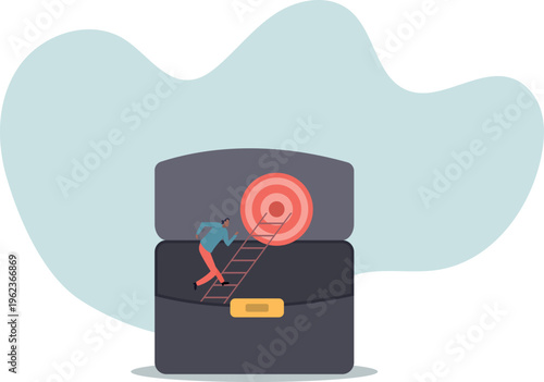 Climb up ladder to reach target or goal, aspiration to success, growth or aiming to achieve target,human life and situation.