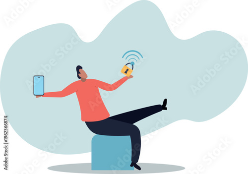 Wifi encryption, wireless security or safety for internet connection, network protection or mobile access,human life and situation.