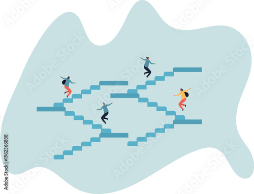 Career path or improvement, growth stair to success, job promotion or business competition, aspiration or motivation to succeed .human life and situation.