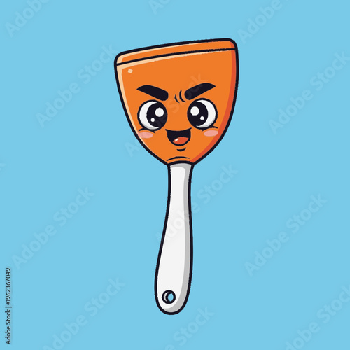 Cute Cartoon Spatula Character with Angry Face.