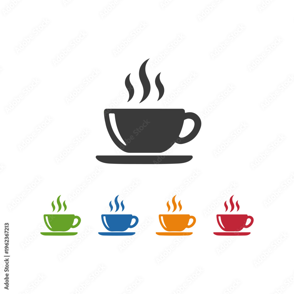 Obraz premium mug with steam icons set in different colors Vector set icon in different colors on a white background