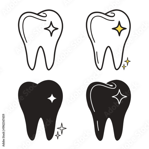 Dental Icons Set Tooth Whitening and Cleanliness Vector