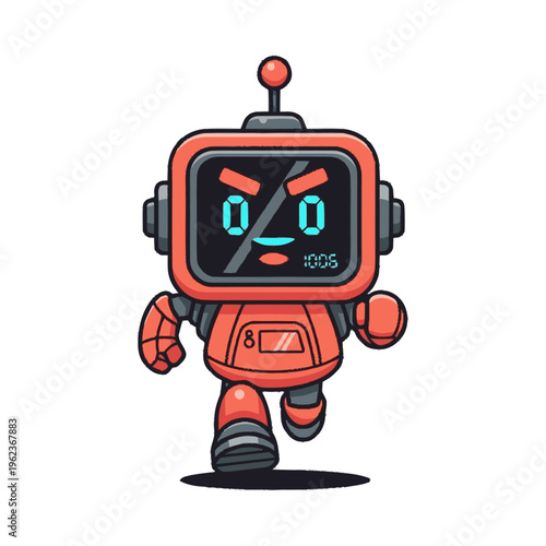 Angry robot with screen face.