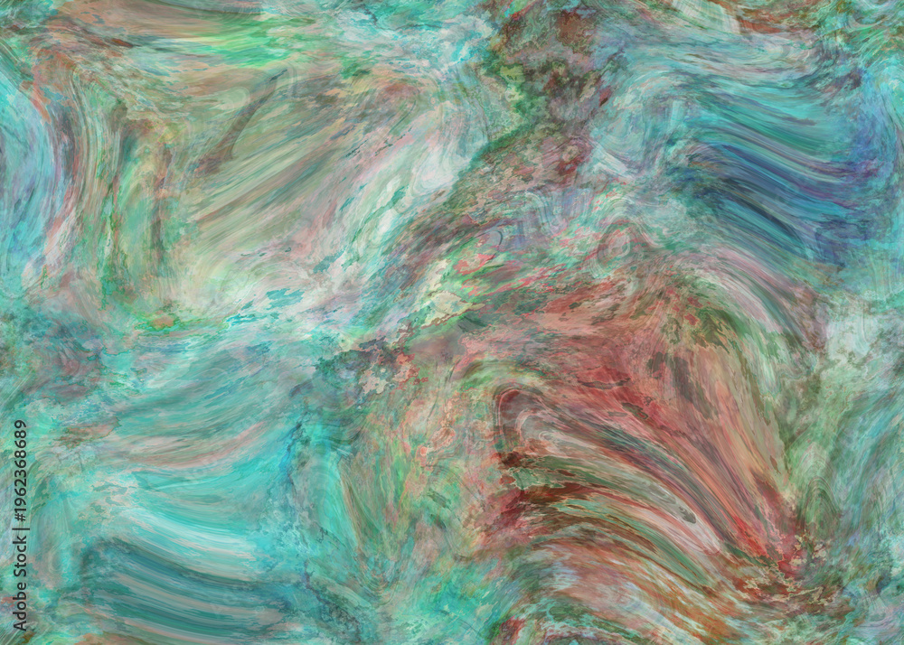 Obraz premium Abstract turquoise coral marble texture background. Fluid paint swirl pattern. Seamless artistic stone design