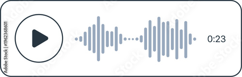 A minimalist audio player interface displays a play button and a waveform visualization high quality professional