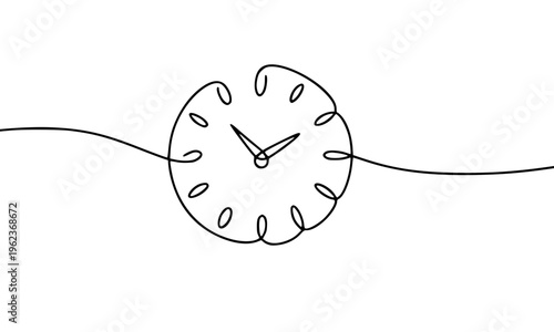 Continuous One Line Drawing of a Wall Clock Representing Time, Minimalist Design, Schedule, Deadline, and Punctuality Concept in Simple Outline Art Style
