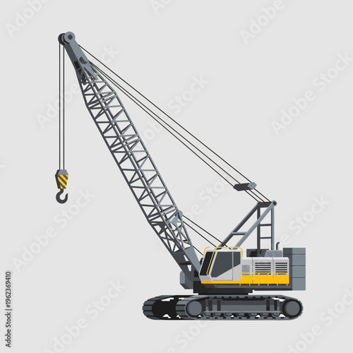 Crawler Crane Construction Heavy Machinery Lifting Equipment Industrial Vehicle on Gray Background