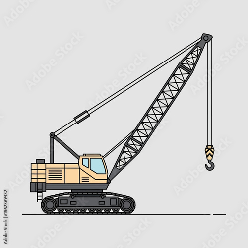 Crawler Crane Construction Machine with Hook and Boom on Gray Background