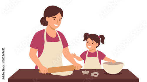 Happy mother and daughter enjoying precious bonding time while baking delicious treats together in their home kitchen, sharing smiles and creating sweet memories