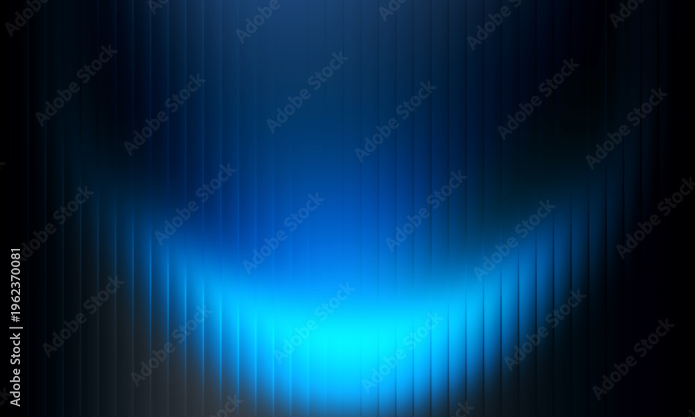 Fototapeta premium Abstract blue glowing light on dark vertical lined background.