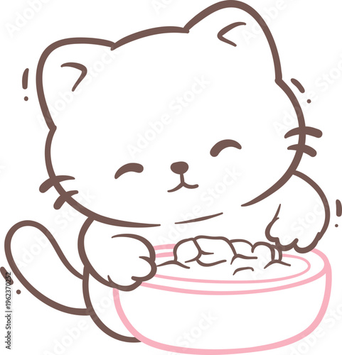 Cute Cat Eating from Bowl