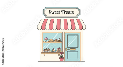 Colorful illustration of a bakery storefront.
