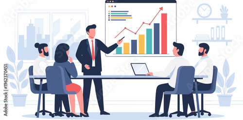 Business team meeting in modern minimalist flat design for corporate presentation