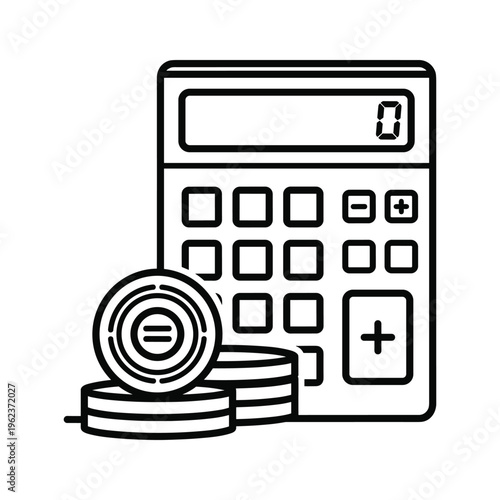 Calculator with coins representing financial calculations and savings