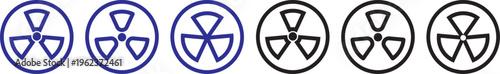 Radiation icon set. warning of dangerous radiation. nuclear power button icon. Radioactive Vector Icons Set, hazard and radiation symbol collection featuring nuclear warning signs