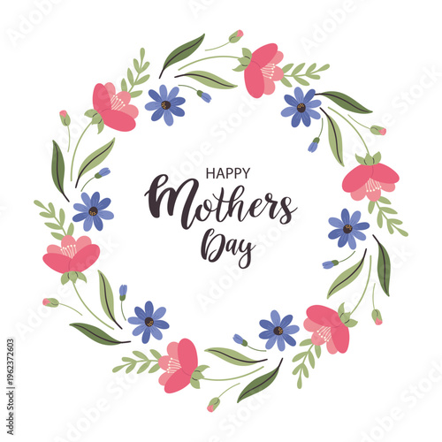 Flower wreath for Mother's Day. Vector design isolated on white background.