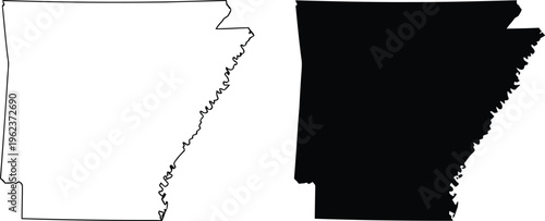 Comparison of arkansas state outline with filled and unfilled versions side by side Vector