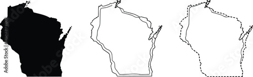 Illustrations depicting the state of wisconsin with different border styles Vector