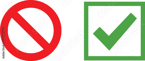 Contrasting symbols of prohibition and approval in red and green. Vector