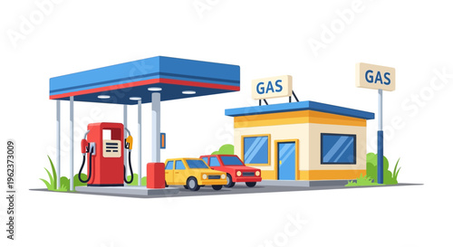 a gas station with a car.