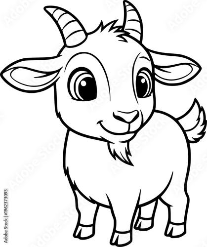 Cute cartoon goat vector illustration of a friendly farm animal character isolated on white for kids children design.
