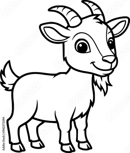 Cute cartoon goat vector illustration of a friendly farm animal character isolated on white for kids children design.

