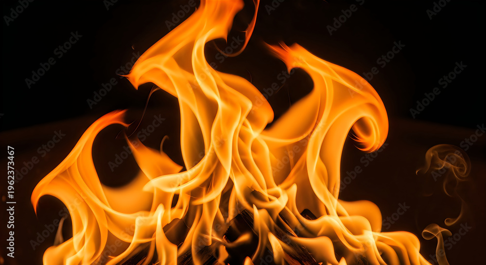 Fototapeta premium dramatic orange flame shapes abstract fire art on black background