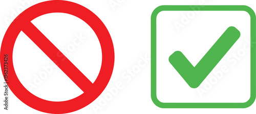 Contrast between prohibition and approval symbols in graphic design Vector