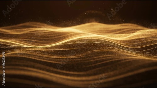 Golden dust filaments forming flowing organic wave folds across a deep dark background with warm cinematic light creating calm seamless abstract motion