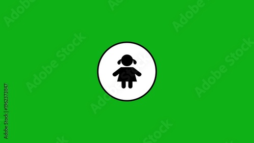 Simple animated girl icon in a circle on green screen, clean design for graphic projects.