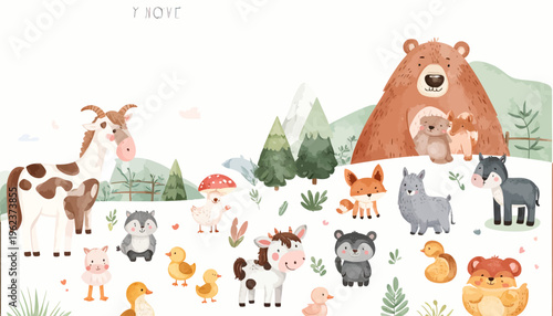 Adorable Cartoon Animals Collection for Childrens Design and Education.