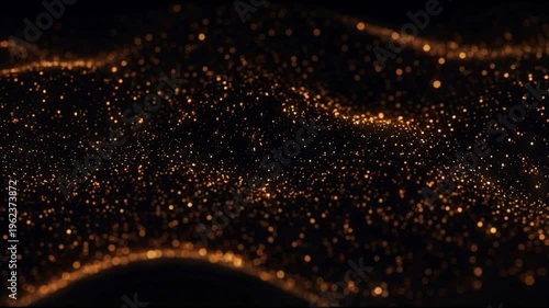 Vast field of glowing golden dust particles forming gentle rolling wave contours in deep black space in smooth seamless cinematic motion