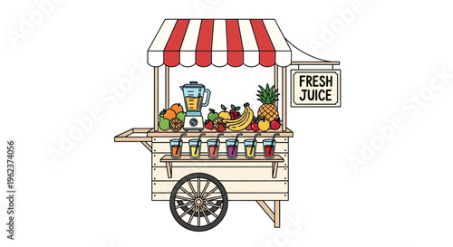 Colorful illustration of a fresh juice cart.