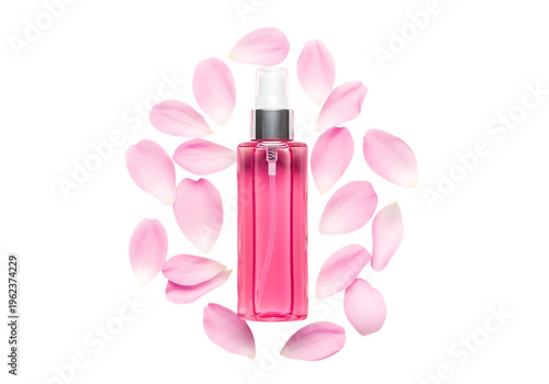 Pink Cosmetic Spray Bottle with Delicate Flower Petals for Beauty and Skincare Products