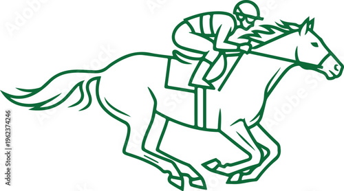Jockey riding a galloping racehorse in dynamic motion Vector, illustration