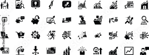 Collection of icons representing various business and financial concepts