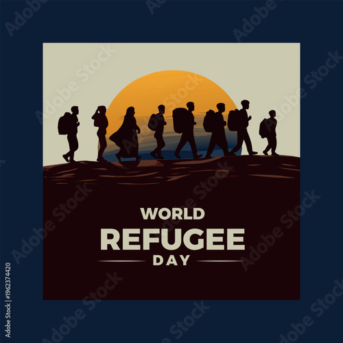 World refugee day poster with people walking