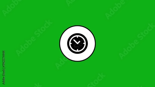Minimalist clock icon animation on green background representing time management concepts.