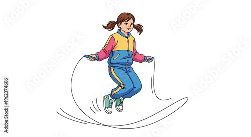 A young girl jumping rope outdoors.