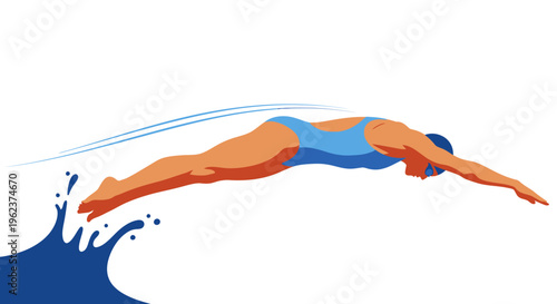 Swimmer diving into water with dynamic movement.