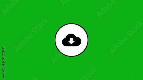 Cloud download icon appearing on white circle with green screen background motion graphics.