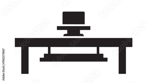 Desk office workstation with computer monitor on top surface featuring table, furniture, workspace with business and desktop elements for workplace,