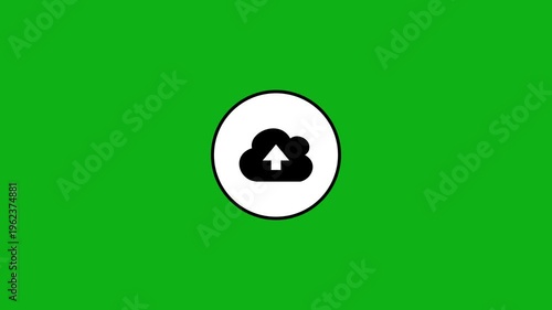 Upload cloud icon animation on green screen background with motion.