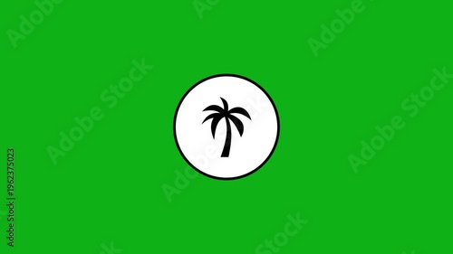 Green flag with black palm tree inside white circle animation motion graphic for display.