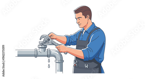 A man fixing a leaking pipe.